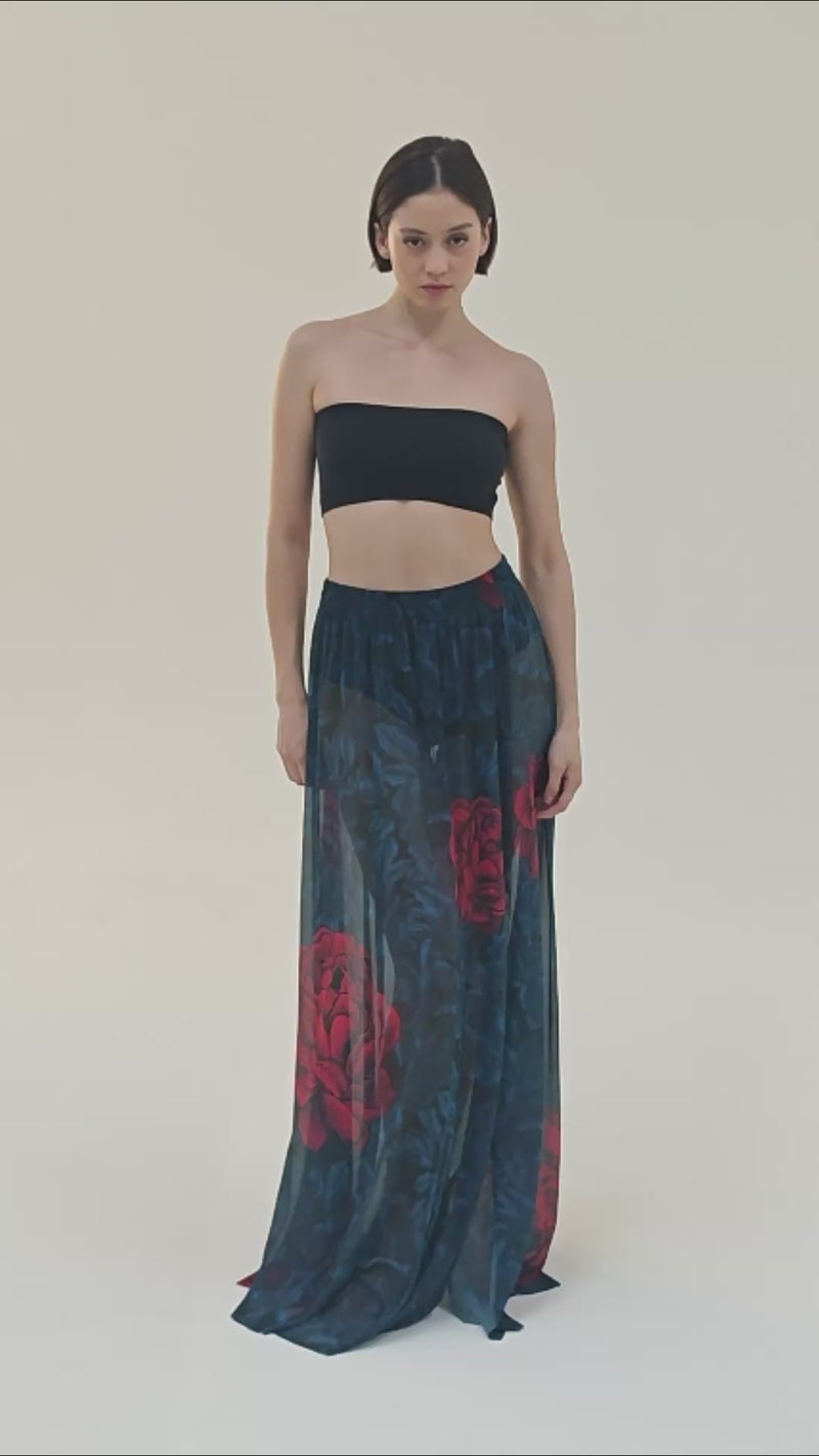 Peony Sheer Mesh Maxi Skirt – Sun-Protective Beachwear Cover-Up