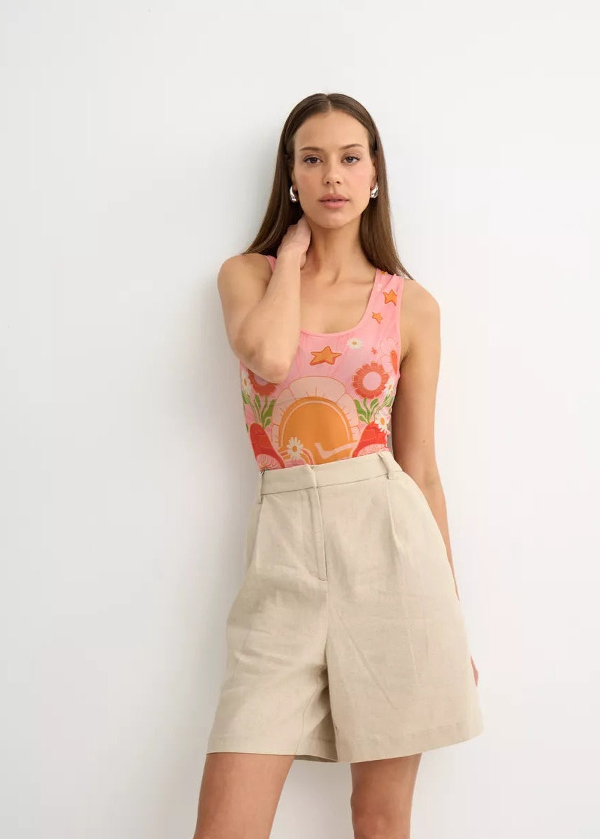 Mushrooms Mesh Sleeveless Bodysuit for Women - Tattoo Inspired Design - BRIKOLY