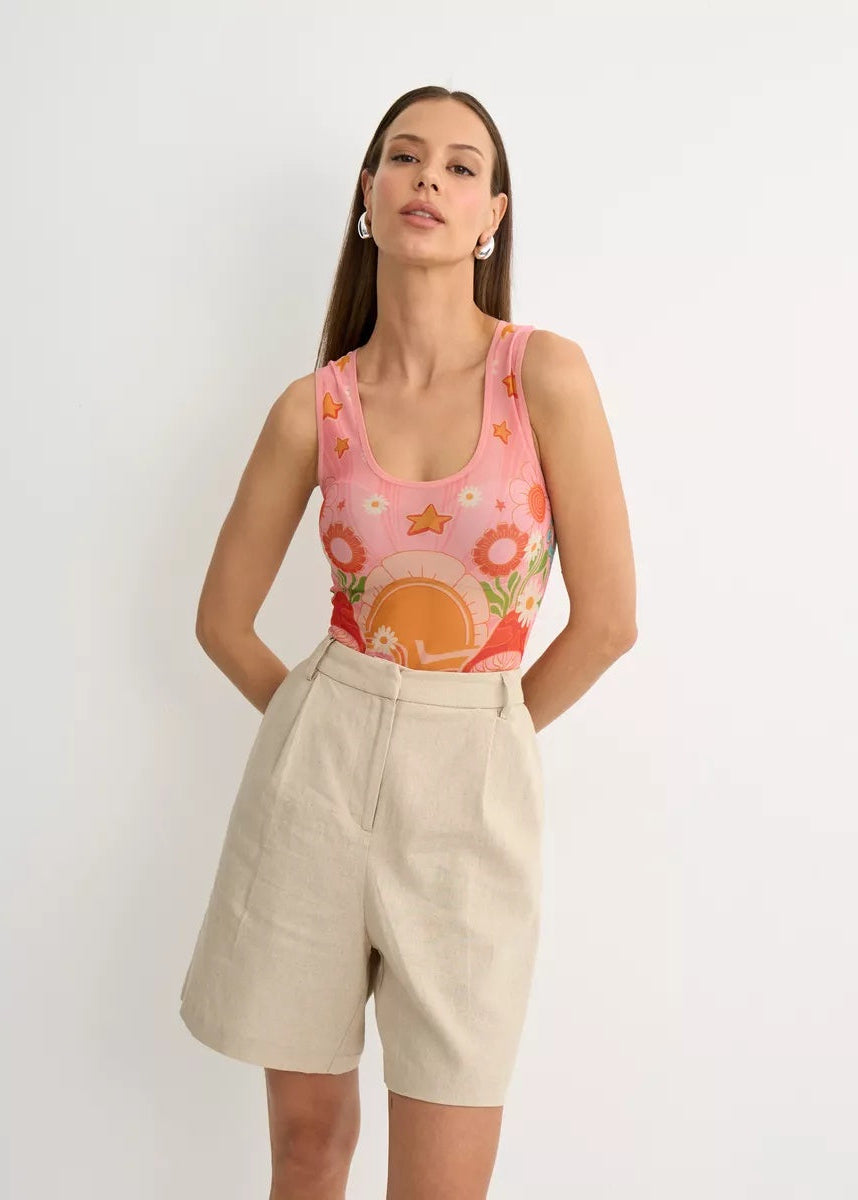 Mushrooms Mesh Sleeveless Bodysuit for Women - Tattoo Inspired Design - BRIKOLY