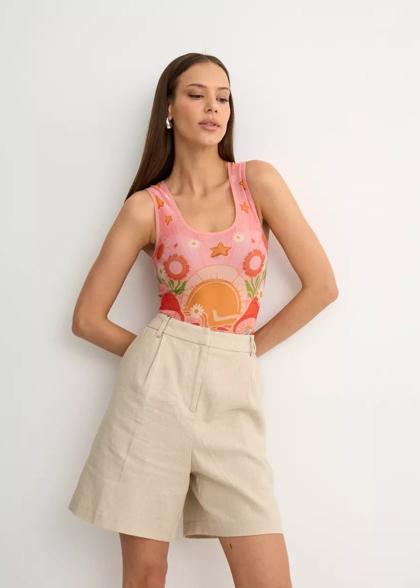 Mushrooms Mesh Sleeveless Bodysuit for Women - Tattoo Inspired Design - BRIKOLY